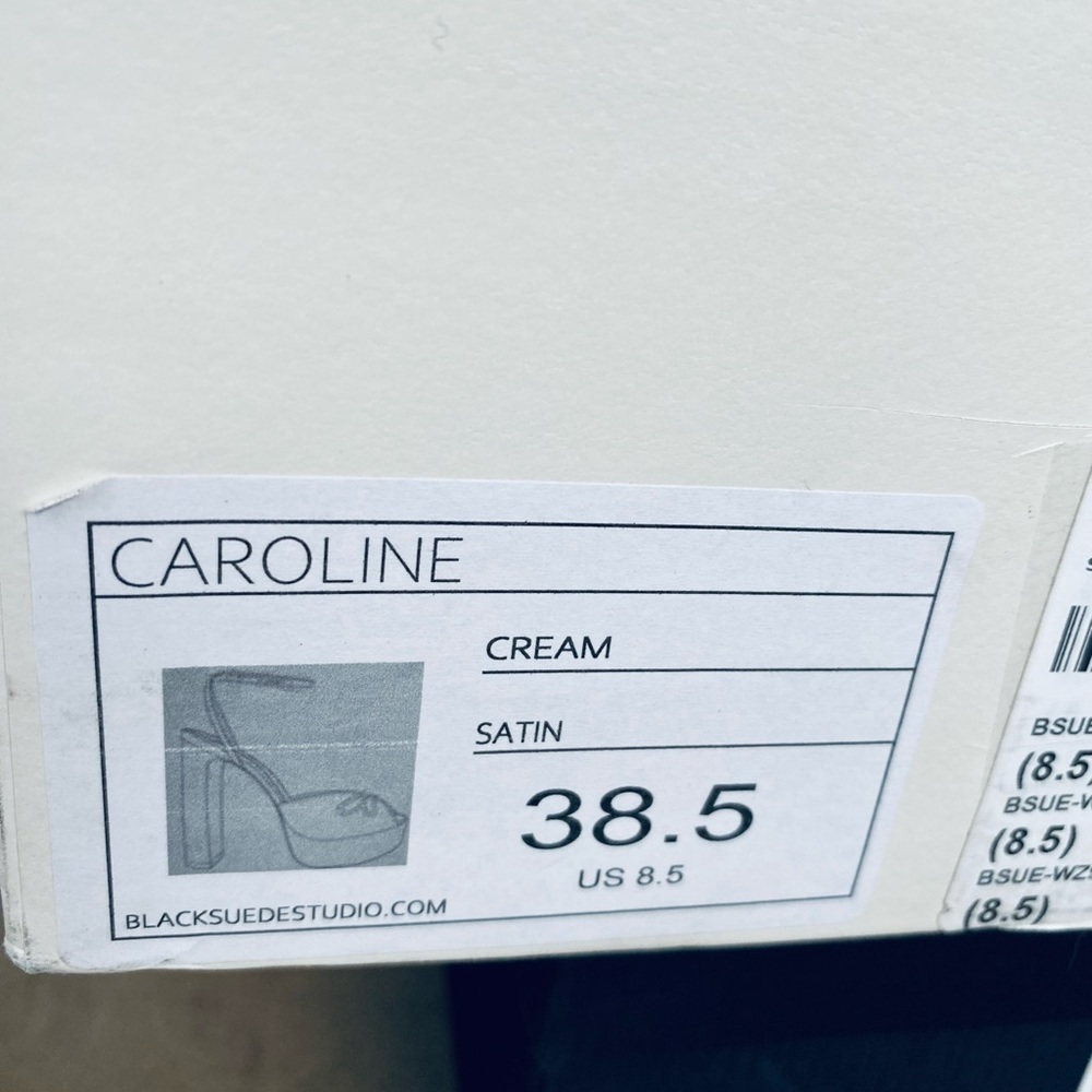 NEW Black Suede Studio Ivory Satin Heels Caroline Platform Crystals Cream 38.5 - Picture 10 of 12